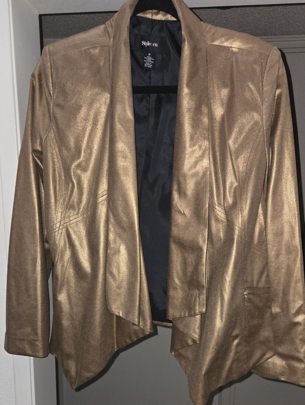 Style & Co. Shimmery Bronze Draped Open-Front Blazer